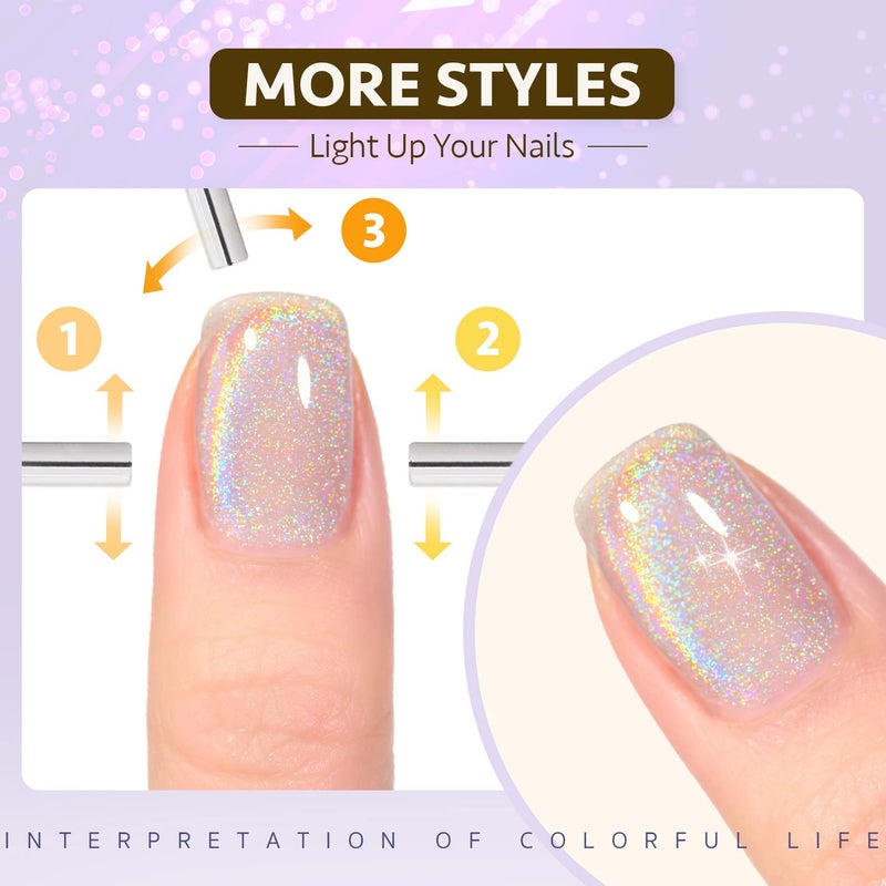 GAOY Cat Eye Gel Nail Polish, Glitter Holographic Nail Polish with Magnet, 16ml Reflective Translucent UV Gel, 1394 Silver Rainbow - Image 3