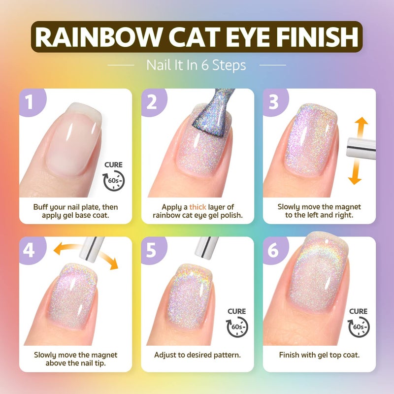 GAOY Cat Eye Gel Nail Polish, Glitter Holographic Nail Polish with Magnet, 16ml Reflective Translucent UV Gel, 1394 Silver Rainbow - Image 2