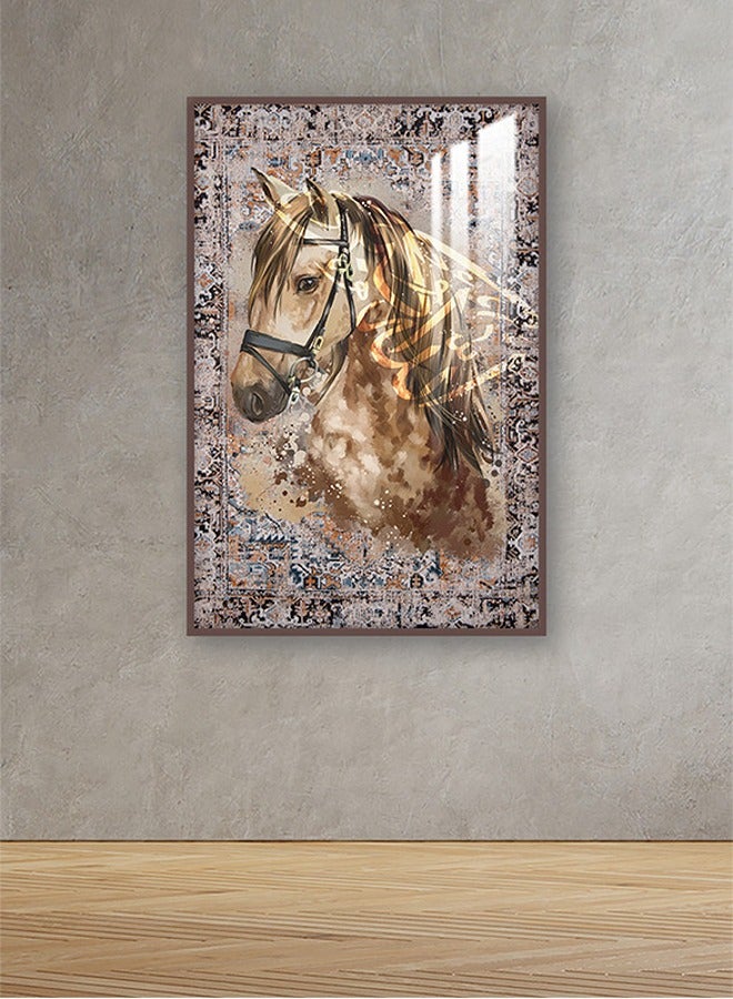 ماركتنا لوحة جدارية120×80سم مع برواز بني وطبقة اكريلك شفاف بتصميم حصان - Image 1
