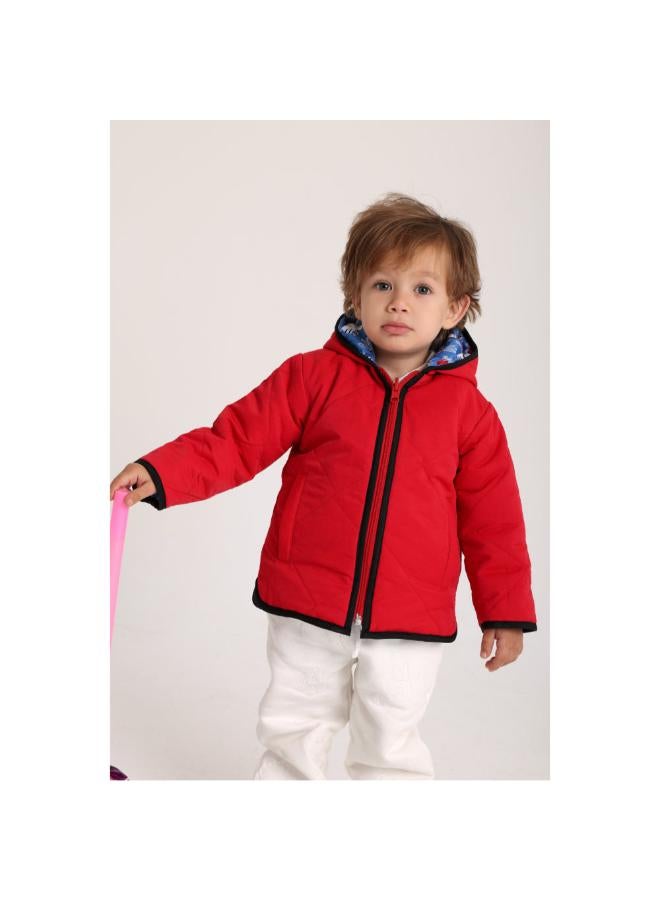 playmore Baby Boys Waterproof Reversible Jacket – Red & Babyblue - Image 1