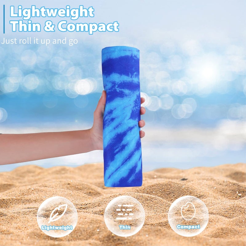 TwoYek Microfiber Thin Beach Towel Lightweight Oversized 71x32 Extra Large Sand Free Towels Quick Dry for Travel Pool Camping Sports Beach Accessories Vacation Essential Gift Blue Tie Dye - Image 2