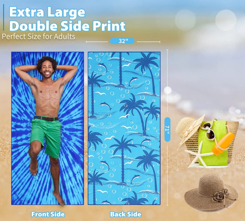 TwoYek Microfiber Thin Beach Towel Lightweight Oversized 71x32 Extra Large Sand Free Towels Quick Dry for Travel Pool Camping Sports Beach Accessories Vacation Essential Gift Blue Tie Dye - Image 3