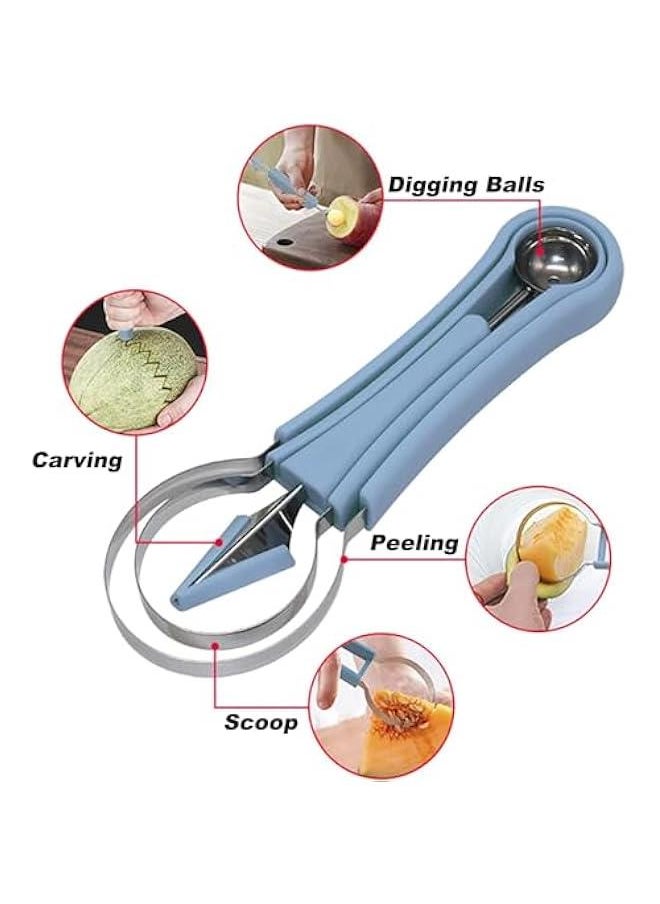 MOXO Melon Baller Scoop Set,Professional 4 In 1 Stainless Steel Fruit Carving Tools Knife Kit,Fruit Scooper Seed Remover Watermelon Knife for Ice Cream Melon,Dig Pulp Separator Fruit Slicer  - Image 4
