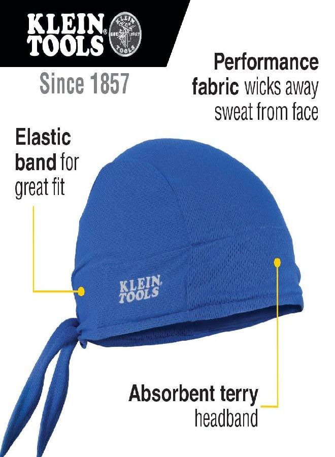 Klein Tools Klein Tools 60180 Cooling Do Rag, Adjustable Sweat Wicking Skull Cap can be Worn Under Helmet, 2-Pack, Blue  - Image 2