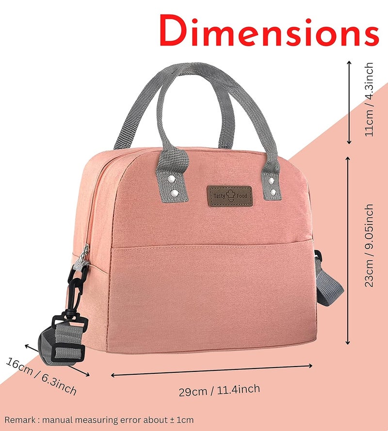 Aavjo Insulated Cooler Leakproof Tote Lunch Bag with Adjustable Shoulder Strap for Wome Men Kids for Office Work School Picnic Travel Pink - Image 2