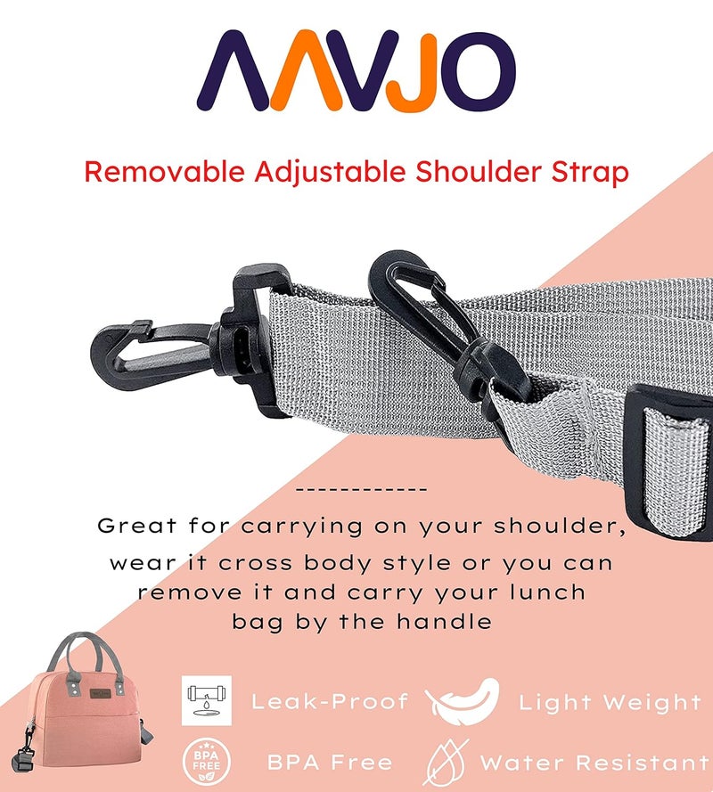 Aavjo Insulated Cooler Leakproof Tote Lunch Bag with Adjustable Shoulder Strap for Wome Men Kids for Office Work School Picnic Travel Pink - Image 4