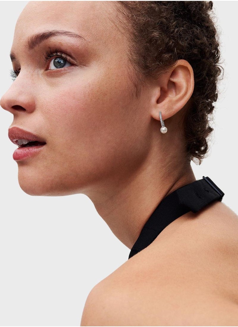 PANDORA Treated Freshwater Cultured Pearl & Pav Hoop Earrings  - Image 2