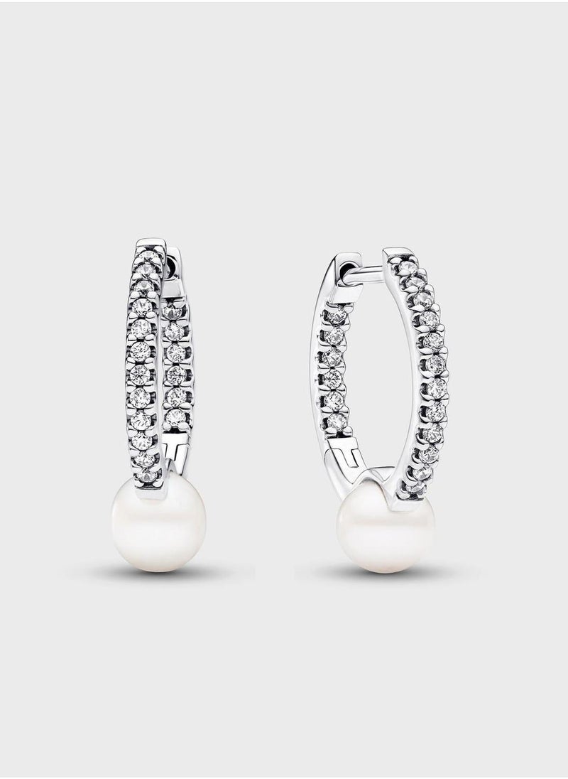 PANDORA Treated Freshwater Cultured Pearl & Pav Hoop Earrings  - Image 1