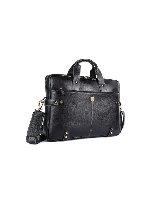 HAMMONDS FLYCATCHER Genuine Leather Office Bag for Men – Laptop Bag for Men - Fits 15.6 Inch Laptop - Leather Bag for Men with Adjustable Strap and Multiple Compartments - 1 Year Warranty - Black