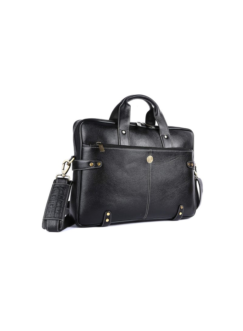 HAMMONDS FLYCATCHER Genuine Leather Office Bag for Men – Laptop Bag for Men - Fits 15.6 Inch Laptop - Leather Bag for Men with Adjustable Strap and Multiple Compartments - 1 Year Warranty - Black