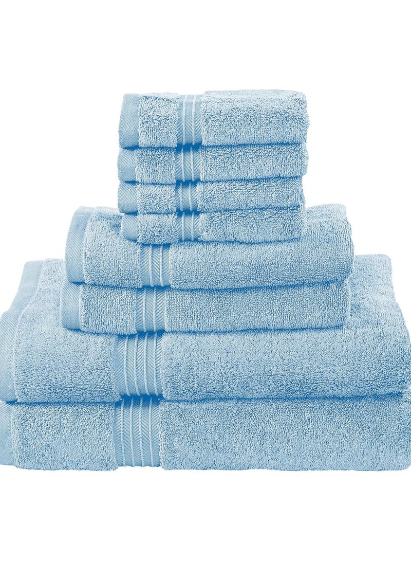 LIGHT BLUE 8 PC COMBED COTTON HOTEL QUALITY TOWEL SET - Image 1