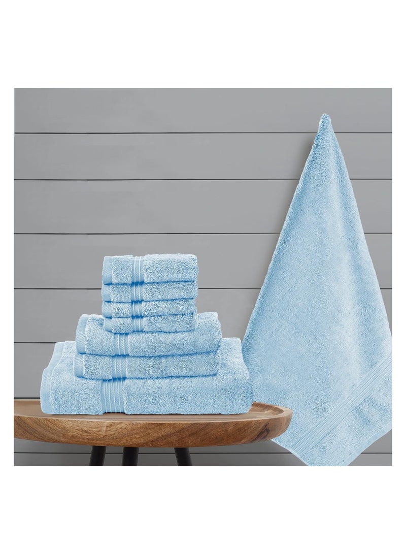LIGHT BLUE 8 PC COMBED COTTON HOTEL QUALITY TOWEL SET - Image 2