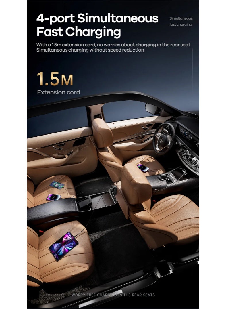 ريماكس شاحن سيارة سريع، سلسلة RCC355 Yayshin شاحن سيارة سريع 120 واط PD+QC مع شاشة رقمية، 4 منافذ (2 USB + 2 Type-C)، كابل سيليكون 1.5 متر، حماية ذكية وحامل مشبك، شحن سريع متعدد الأجهزة للمركبات 12 فولت/24 فولت - Image 4