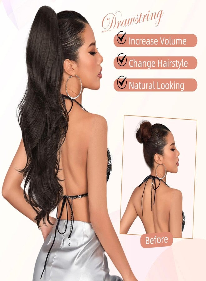 BOGSEA Ponytail Extension 26 Inch Drawstring Ponytail Extension for Women Long Wavy Hair Extensions for Daily Use(1B) - Image 3