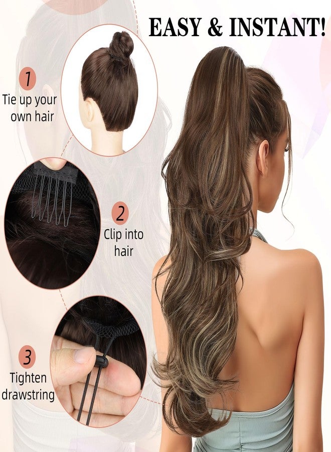 BOGSEA Ponytail Extension 26 Inch Drawstring Ponytail Extension for Women Long Wavy Hair Extensions for Daily Use(1B) - Image 5