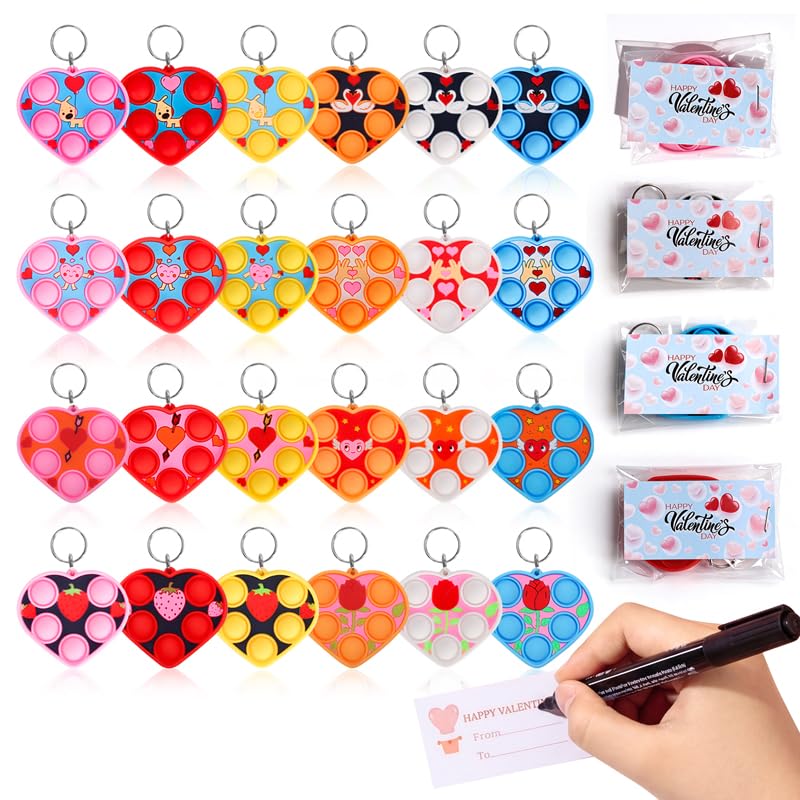 PSDFH Valentine Present Wrapped Mini Heart Toys for Kids Children Classroom Students Gifts from Teacher,Birthday Party Favors (24 heart with card) - Image 1
