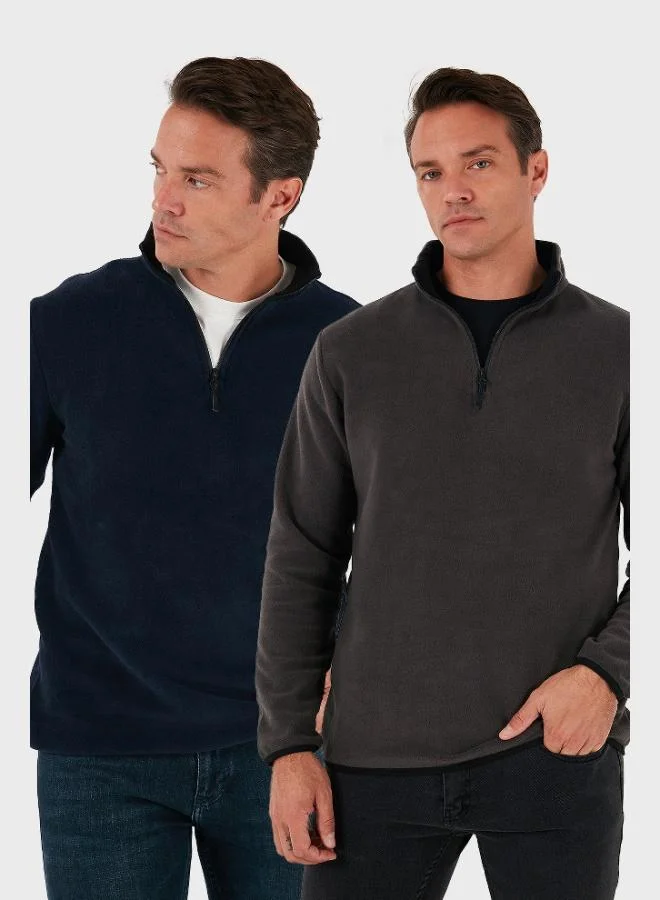 Buratti Slim Fit Half Zipper Stand Collar 2-Pack Polar Men's POLAR 5906003S2