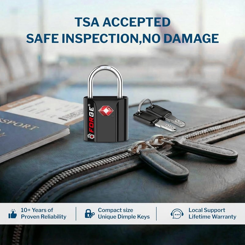 فورج أقفال الأمتعة المعتمدة من TSA، أقفال سفر فائقة الأمان بنظام المفتاح ذو النقرة العميقة مع هيكل من سبيكة الزنك، أسود، عبوة من 4 قطع - Image 2