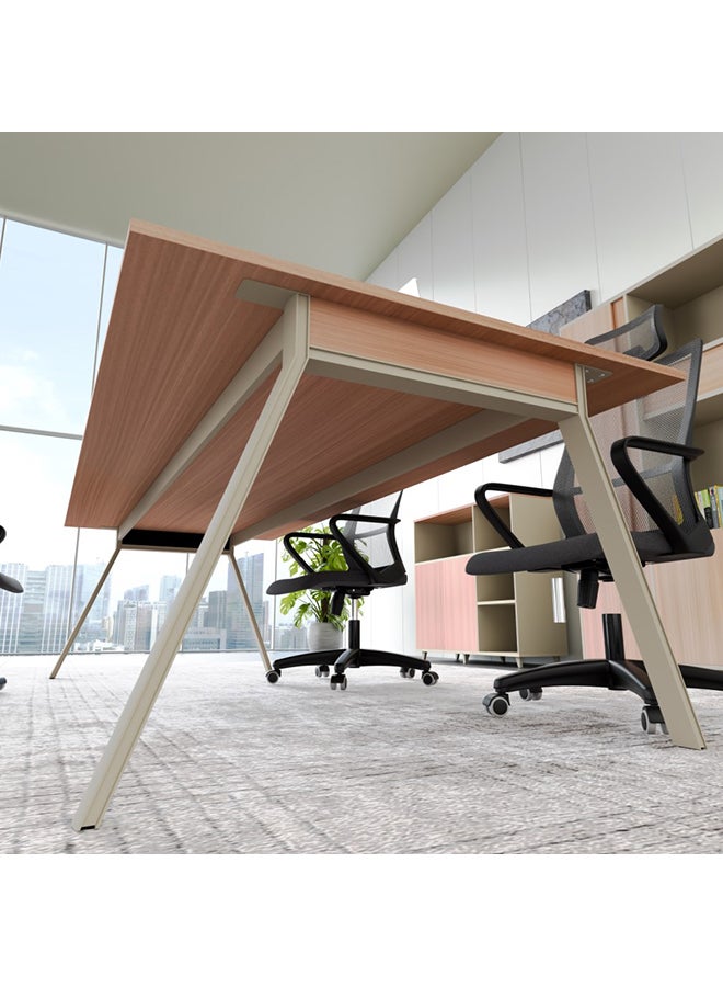 NEO FRONT FURNITURE Office Meeting Table – Beige & Brown MDF Table with Metal Legs & Built-In Charging Hub, 6–8 Seater Conference Table for Office 2000×1000×750mm (XS-Y-H20)  - Image 3