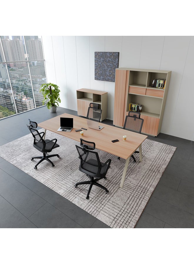 NEO FRONT FURNITURE Office Meeting Table – Beige & Brown MDF Table with Metal Legs & Built-In Charging Hub, 6–8 Seater Conference Table for Office 2000×1000×750mm (XS-Y-H20)  - Image 2