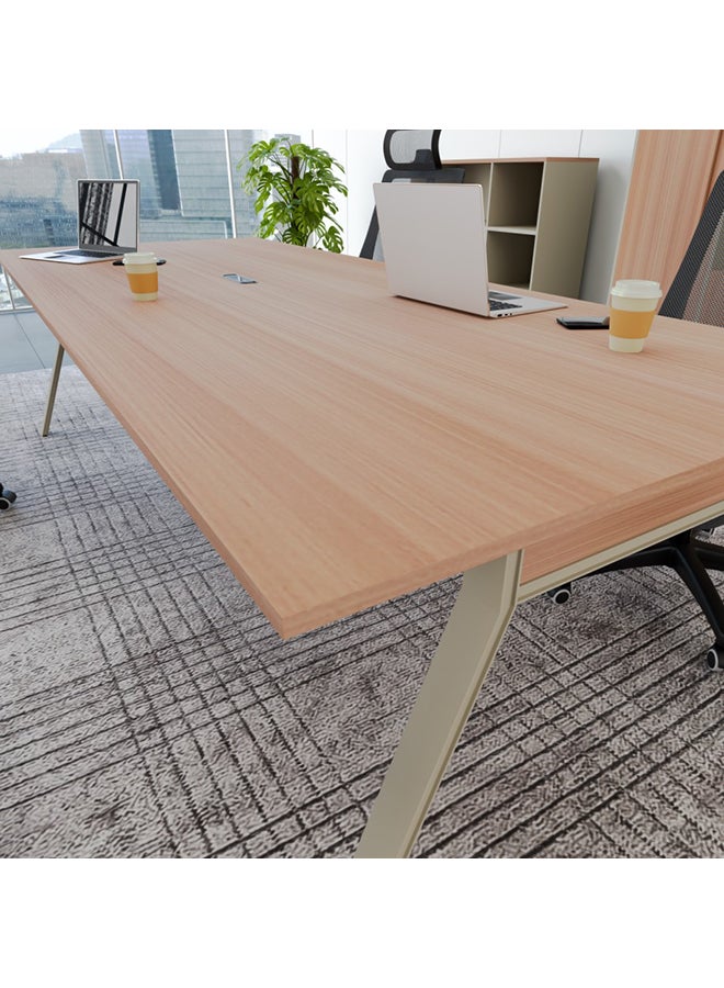 NEO FRONT FURNITURE Office Meeting Table – Beige & Brown MDF Table with Metal Legs & Built-In Charging Hub, 6–8 Seater Conference Table for Office 2000×1000×750mm (XS-Y-H20)  - Image 5