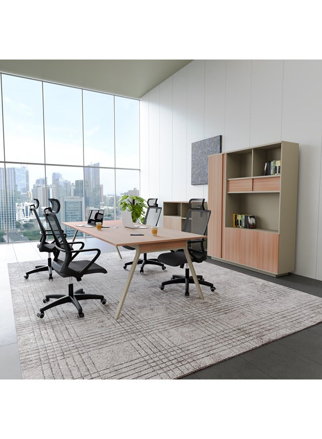 NEO FRONT FURNITURE Office Meeting Table – Beige & Brown MDF Table with Metal Legs & Built-In Charging Hub, 6–8 Seater Conference Table for Office 2000×1000×750mm (XS-Y-H20)  - Image 1