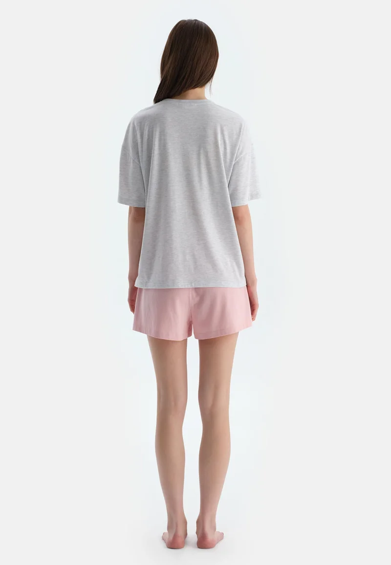 dagi Mid Rise Grey Crew Neck Cotton Blend T-shirt & Shorts Nightwear Set