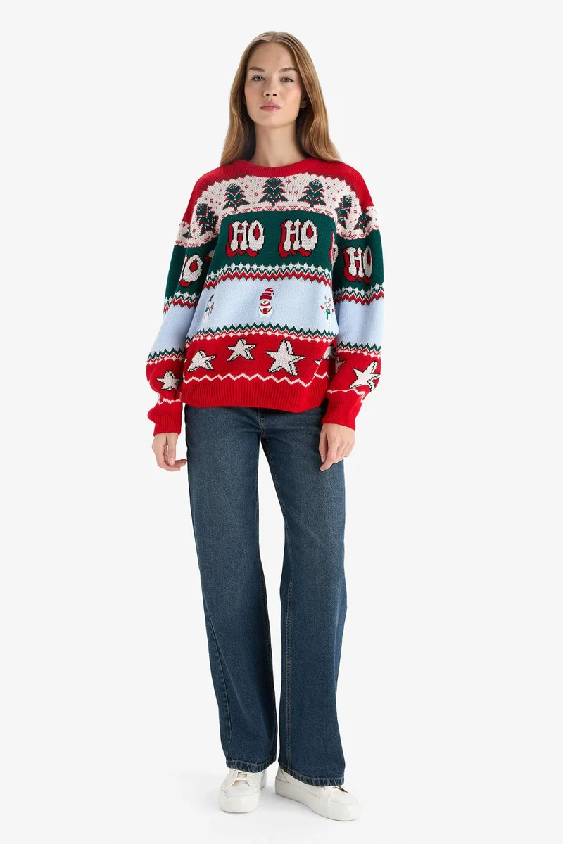 DeFacto Regular Fit Crew Neck Christmas Pullover