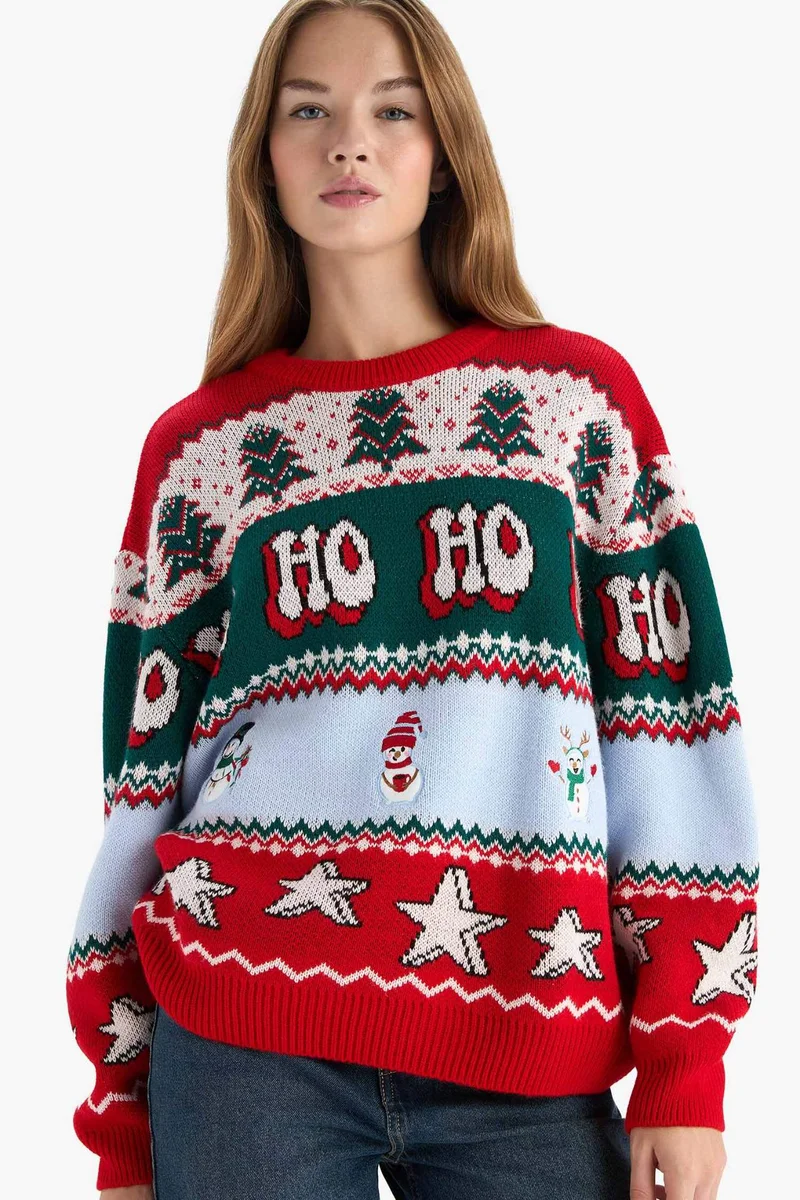 DeFacto Regular Fit Crew Neck Christmas Pullover