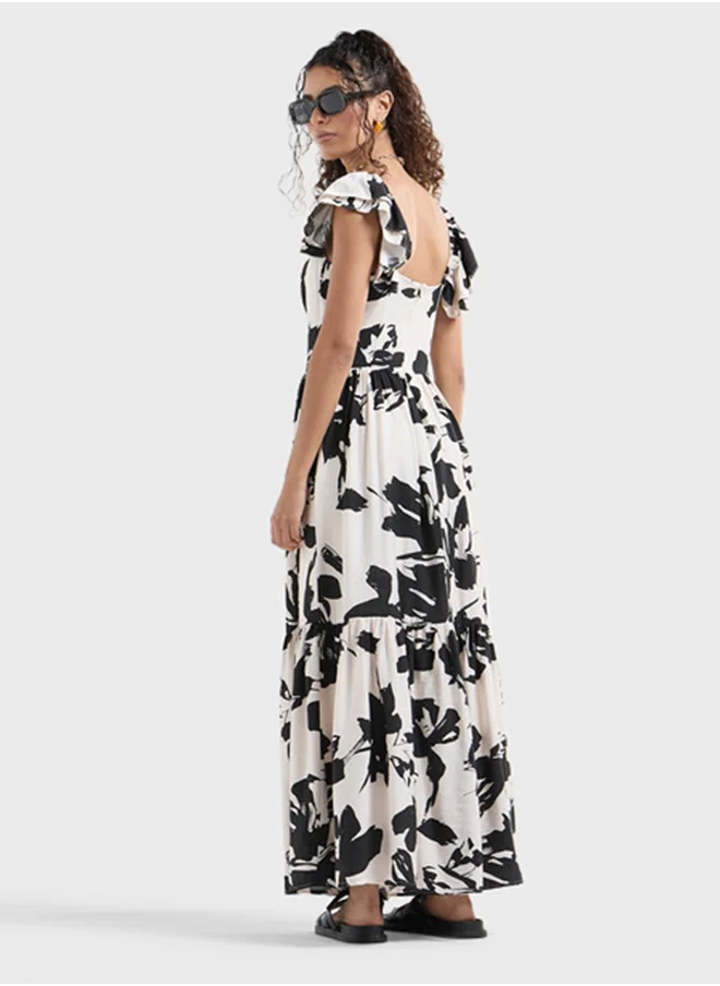 FAV Printed Sweetheart Neck Dress