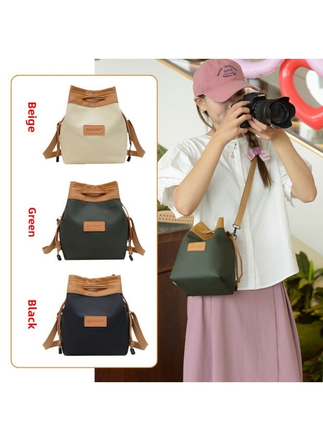 Sudiro Leather Film Liner Single Shoulder Diagonal Portable Waterproof Micro Single SLR Camera Drawstring Storage Bag-Color:[Medium] Black  - Image 2