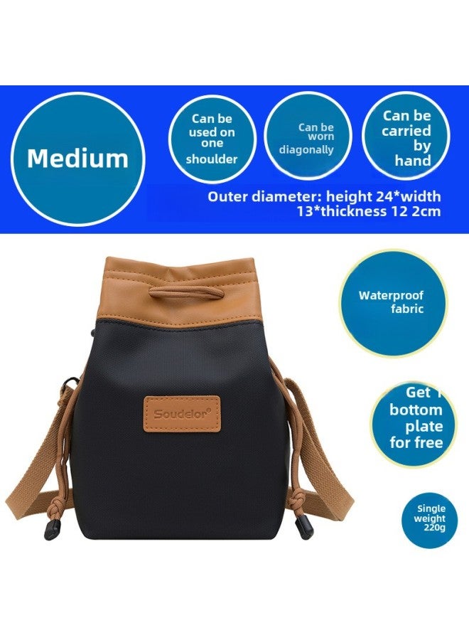 Sudiro Leather Film Liner Single Shoulder Diagonal Portable Waterproof Micro Single SLR Camera Drawstring Storage Bag-Color:[Medium] Black  - Image 1