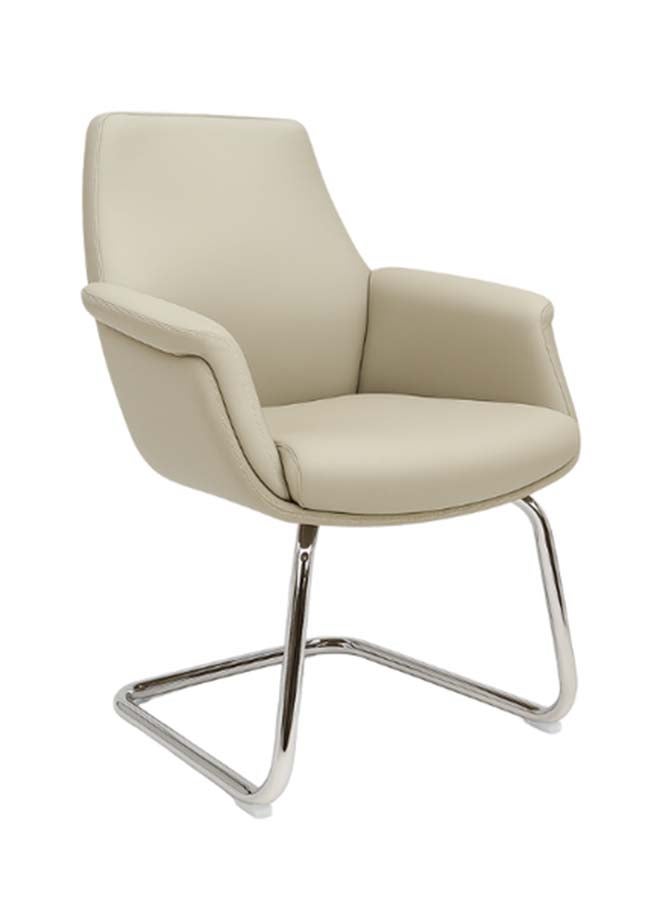 NEO FRONT FURNITURE Visitor Office Chair – Premium Beige PU Leather Executive Guest Chair with Fixed Aluminum Base (No Wheels) for Office, Meeting Room & Reception Use ( C2350 )