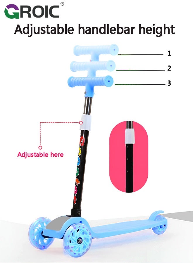 GROIC Kids Scooter with Seat, 3 Wheels Scooter with PU Luminous Wheels, Non-Slip Handle and Wide Deck, Sensitive Brakes, 4-Level Adjustable Height, Scooters for Kids,Outdoor Activities for Toddlers(Blue) - Image 2