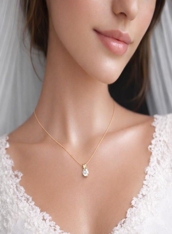 Mariell Cubic Zirconia Crystal Gold Pendant Necklace for Women, 2 Carat CZ, Bridal Wedding Jewelry Gift - Image 2