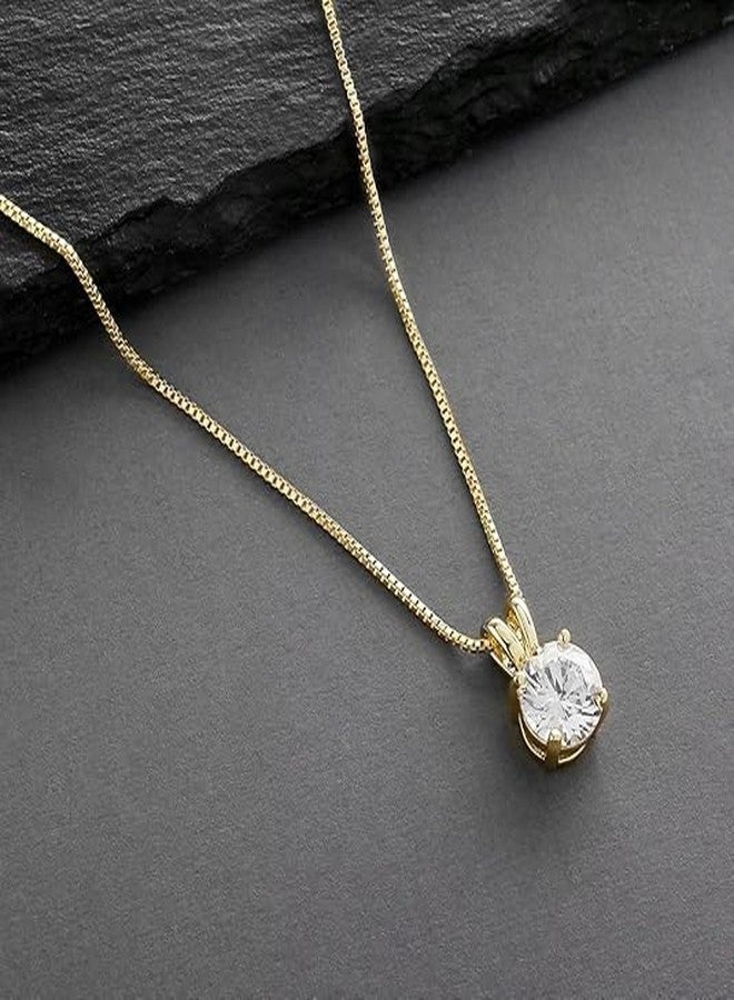 Mariell Cubic Zirconia Crystal Gold Pendant Necklace for Women, 2 Carat CZ, Bridal Wedding Jewelry Gift - Image 4