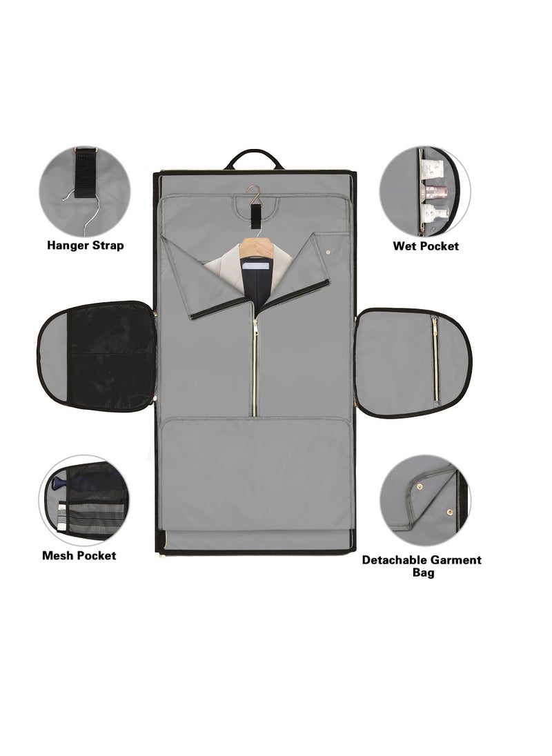 Excefore - Garment Bags for Travel, Convertible Garment Bag with Detachable Hanging Suit Bag, Carry on Travel Duffel Bag with Shoulder and Backpack Straps, Luggage Dress Bag for Men, Women, Black - Image 1