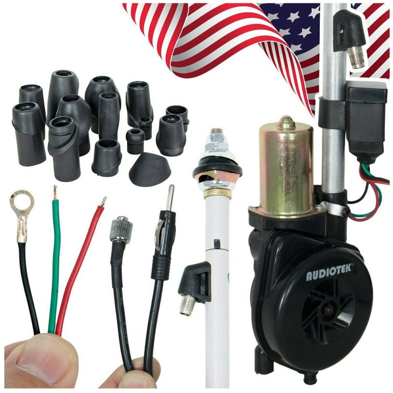 Audiotek Waterproof Universal Electric Power Automatic Antenna Car SUV AM FM Radio Mast Aerial 12V Made with Stainless Steel Built-in Imported Micro Relays, 3C-2V Coaxial Cable - Image 1