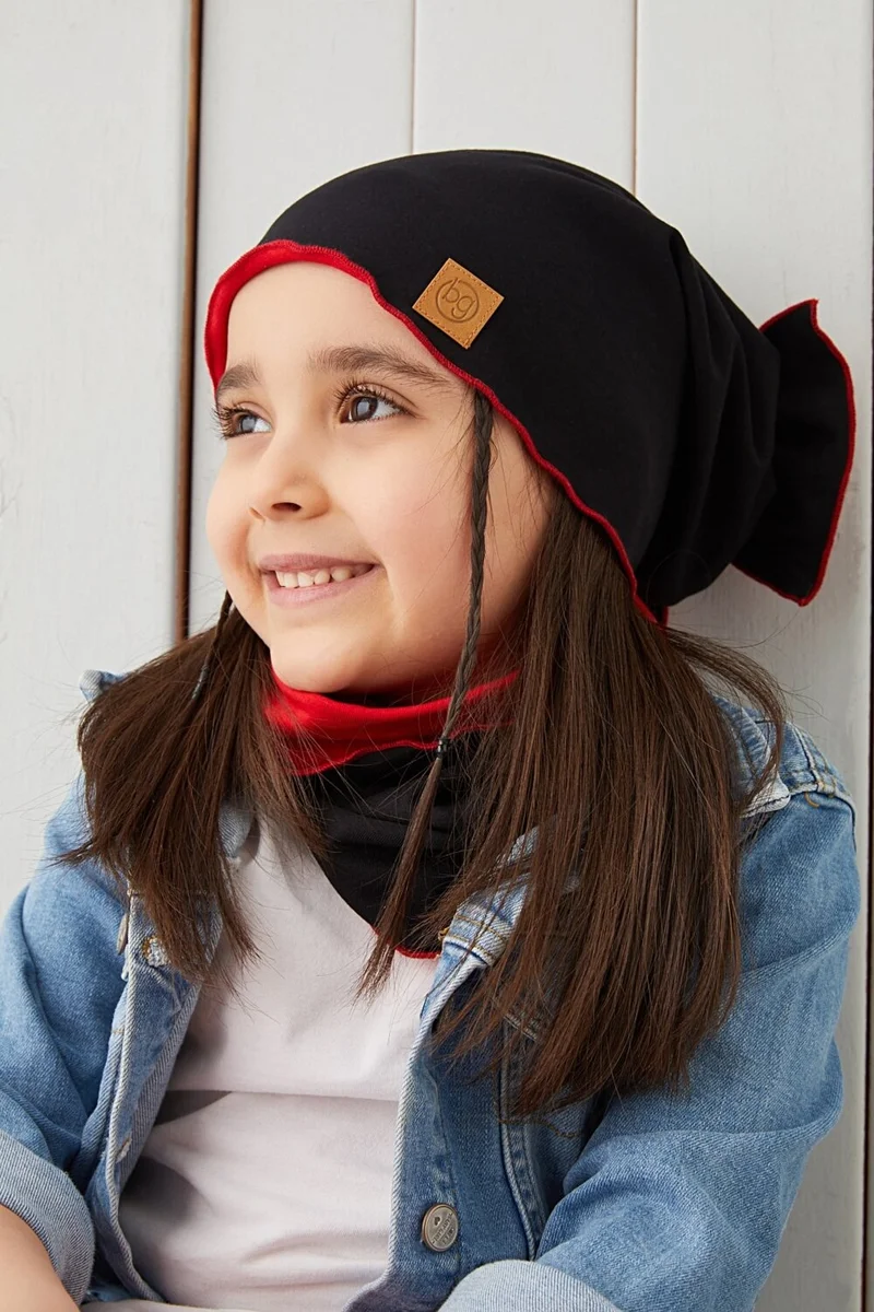 Babygiz Black Red Children's Baby Hat Beanie Soft Cotton Combed Cotton
