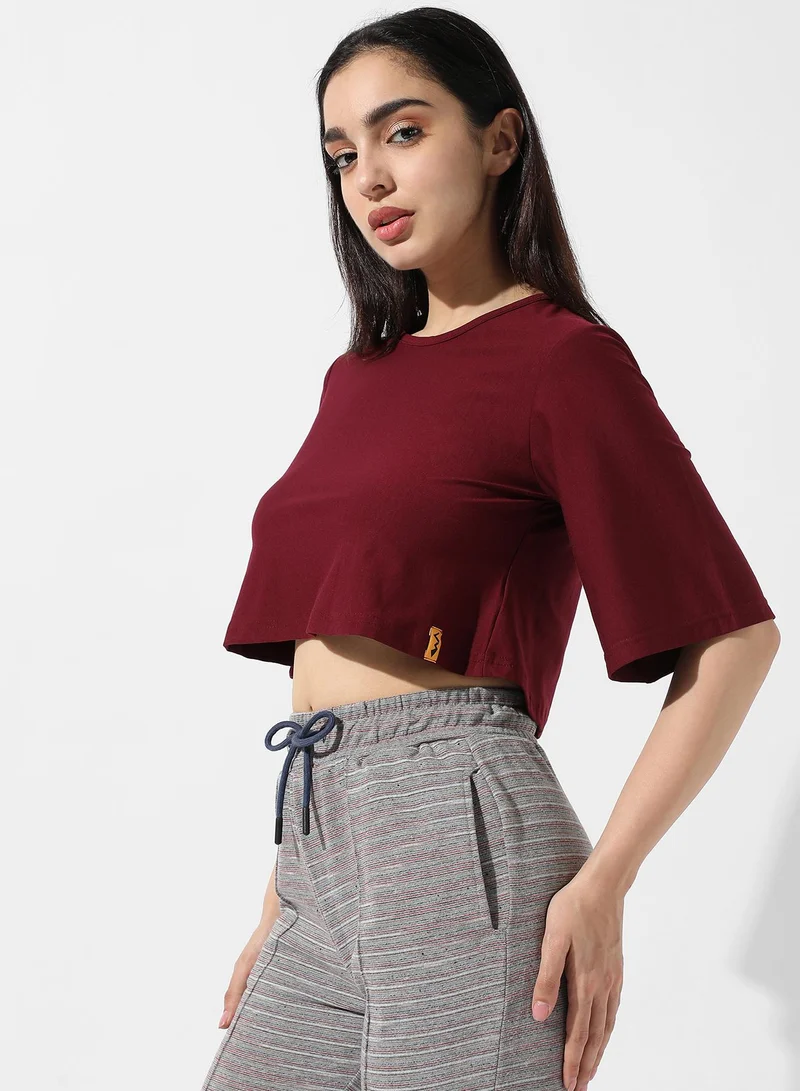 Campus Sutra Women's Solid Maroon Boxy Top