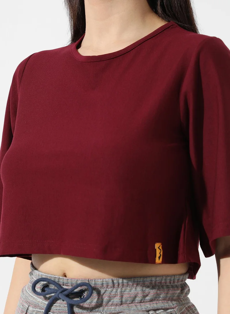 Campus Sutra Women's Solid Maroon Boxy Top