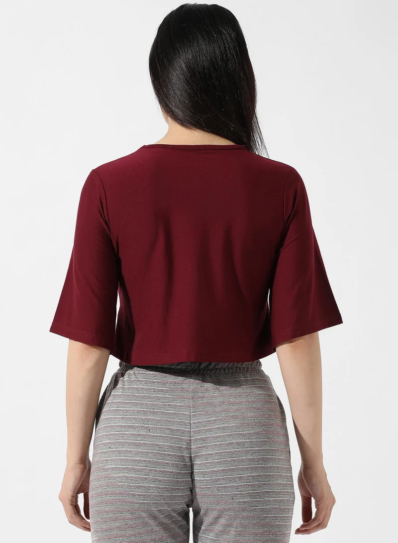 Campus Sutra Women's Solid Maroon Boxy Top