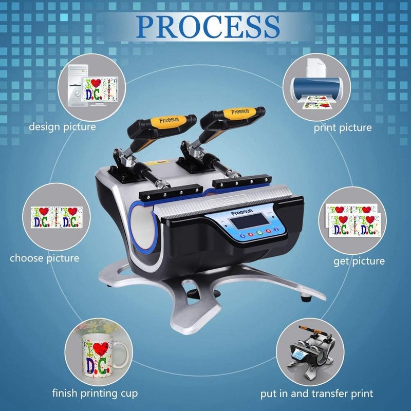 كلاراكو ماكينة ضغط حراري مزدوجة الكوب، طابعة ضغط حراري للأكواب بشاشة رقمية LCD ST-210، ماكينة نقل التسامي مع وسادات كوبين لكوب القهوة DIY - Image 3