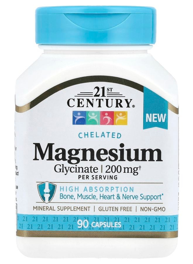 مغنيسيوم جليسينات مخلب 200 ملغ 90 كبسولة (100 ملغ لكل كبسولة)