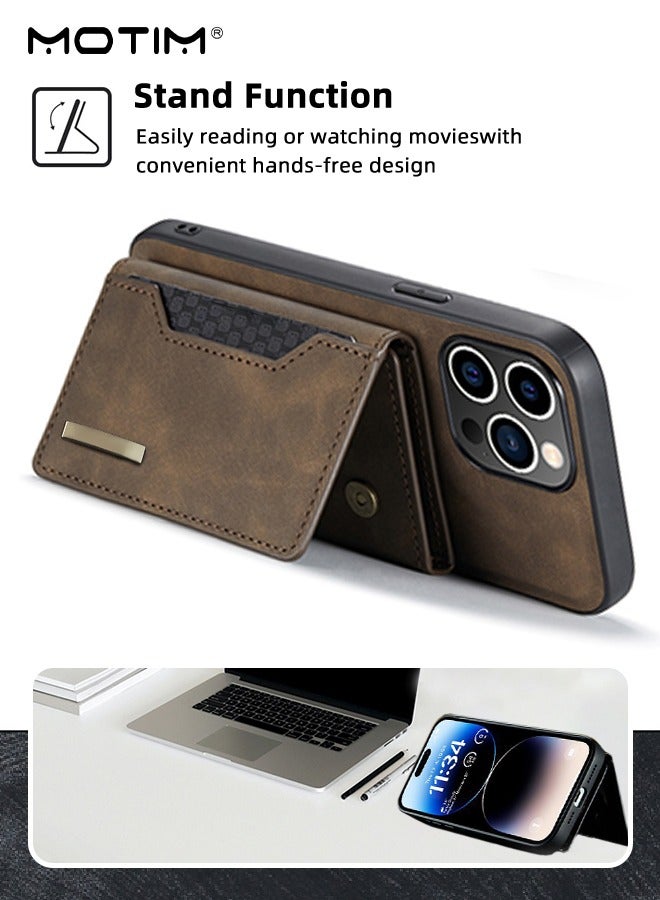 موتيم حافظة هاتف آيفون 15 برو ماكس مع حامل للبطاقات، حافظة هاتف جلدية مع حامل مقاوم للصدمات، غطاء حماية من الدرجة الأولى ضد السقوط مع حامل مغناطيسي قابل للفصل - Image 4