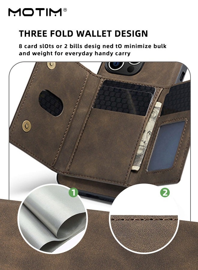موتيم حافظة هاتف آيفون 15 برو ماكس مع حامل للبطاقات، حافظة هاتف جلدية مع حامل مقاوم للصدمات، غطاء حماية من الدرجة الأولى ضد السقوط مع حامل مغناطيسي قابل للفصل - Image 3