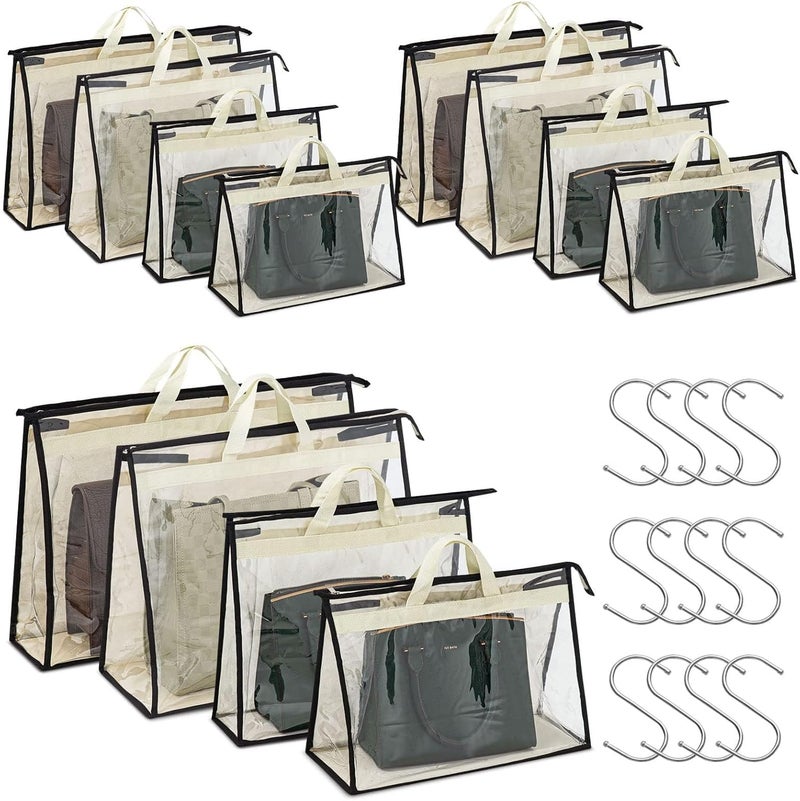 Interesse 12 Packs Dust Bags for Handbags, Clear Handbag Storage, Purse Storage Organizer for Closet, Purse Cover Hanging Closet Organizer with Zipper and Handles, Valentine's Day gift - Image 1