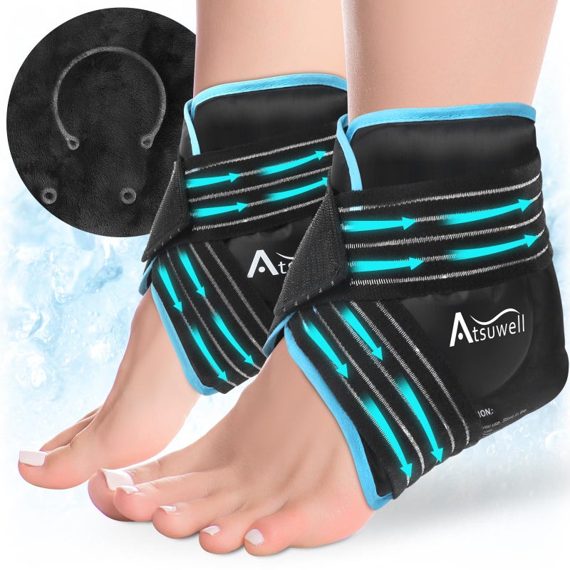 Atsuwell Ankle Ice Pack Wrap 2 Packs, Ankle Ice Wraps Flexible Gel Cold Pack for Foot Heel, Cold Compress Therapy for Soothing Discomfort, Black - Image 1