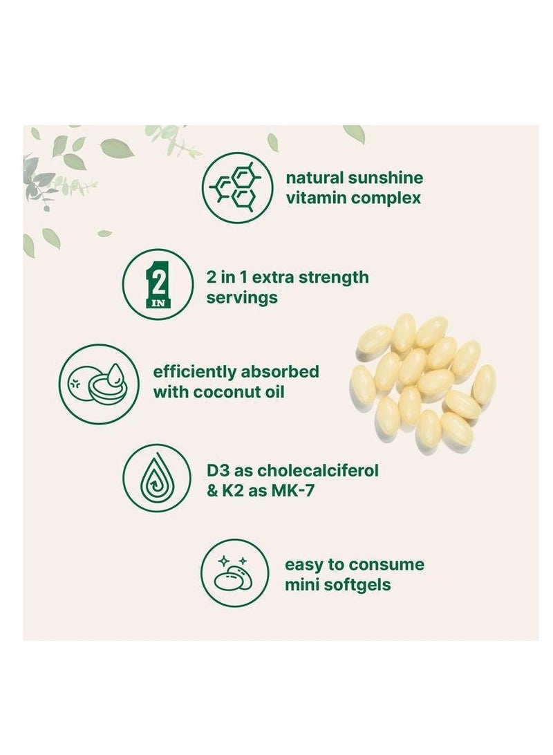 فيتامين D3 10000 iu زائد K2 MK 7 200 mcg 180 زيت جوز الهند العذراء اللينة 2 في 1 فيتامينات D K مركب يدعم امتصاص الكالسيوم العظام المناعة صحة القلب سهل البلع - Image 3