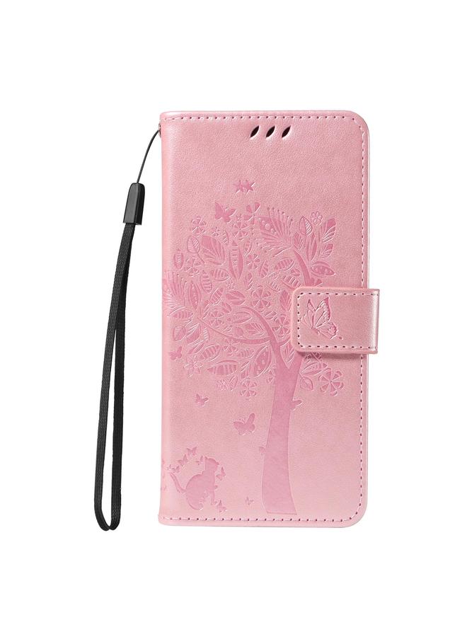 erorex Case For OPPO Reno13 5G Global Tree & Cat Embossed Pattern Flip Leather Phone Case - Image 2